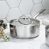 Package includes 7 inches saucepan 2qt., matching lid, hammered, silver Exclusively designed triple-ply 18/10 stainless steel material provides superior heat conductivity and even heat distribution to meet the demands of gourmet chefs everywhere. Its...
