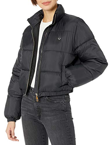 True Religion Women's Logo Puffer Long Sleeve Jacket, Black, Small