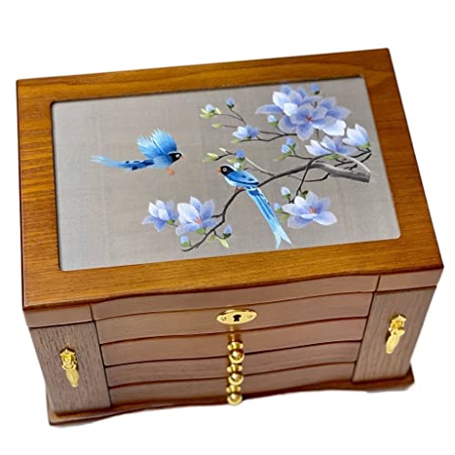 DACUDA Organizador de Joyas Joyero Caja de Almacenamiento de Bordado de Doble Cara Bordada a Mano Suzhou (B 28x19x20CM)