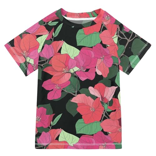 ALAZA Kids Rash Guard Girls Toddler Swim Shirts Short Sleeve Bougainvillea Flowers UPF 50+ 3T