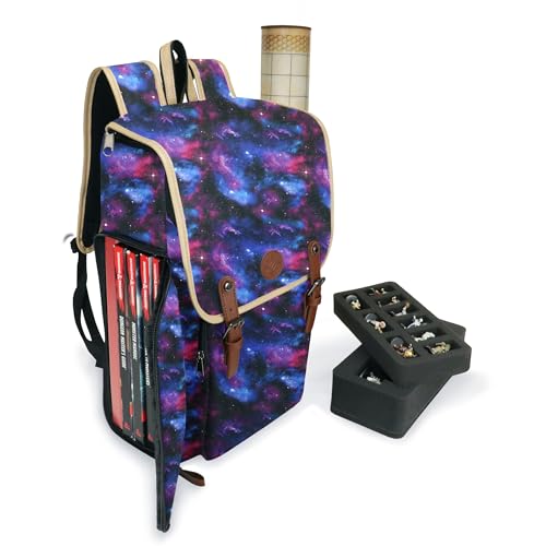 ENHANCE Designer Edition DnD Backpack - Stylish RPG Backpack for Dungeons and Dragons - Travel DnD Bag fits 4 Books and Binder with Miniature Storage Map Holder Comfortable Shoulder Straps (Galaxy)