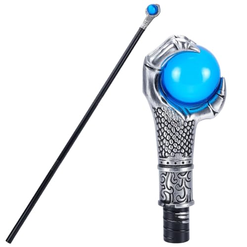 GORGECRAFT Canne de Marche Vintage Canne Antique en Plastique Sceptre de Cosplay pour Halloween Griffe d'aigle Argentée Boule Bleue Baguette de Roi Pommeau de...