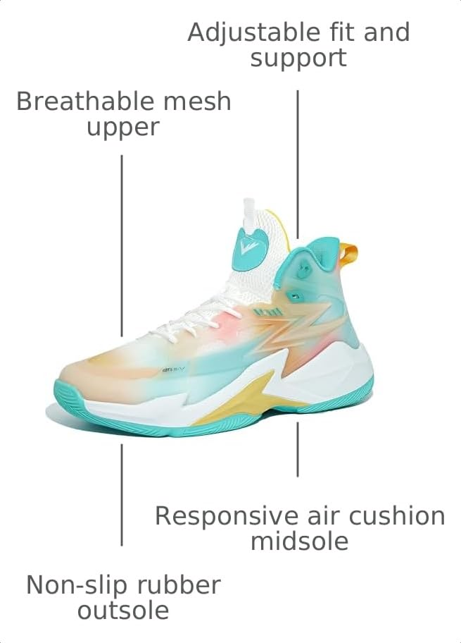 Image of Basketball Shoes for Womens Mens High Top Colorful Volleyball Fashion Breathable Sneakers Lace Up Sport Outdoor Lightweight Non Slip Shoe