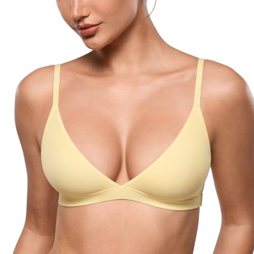 Image of INLYRIC Women's Inbarely Triangle Bralette Plunge Unlined Seamless Bra No Underwire Sexy Comfortable Everyday