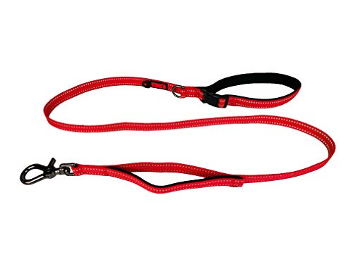 KONG Guinzaglio per cani da 1,5 m di lunghezza, per cani di taglia media fino a 30 kg, taglia M, guinzaglio a prova di traffico, per cani di colore rosso, riflettente, con 2 passanti imbottiti e