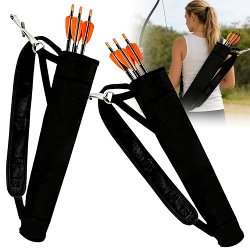 VEGOATY 2 carcajes de flechas: soporte para carcaj trasero de tela Oxford de poliéster 600D para jóvenes y adultos, carcaj de flecha para arco recurvo compuesto práctica objetivo caza (negro)