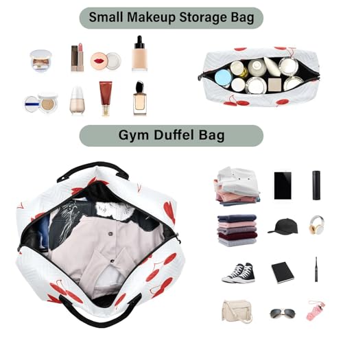 Travel Duffle Bag Weekender Bags Overnight Bag with Toiletry Bag Gym Duffel Bag Cherry Red Cute Bow for Travel Business Trips Sport4