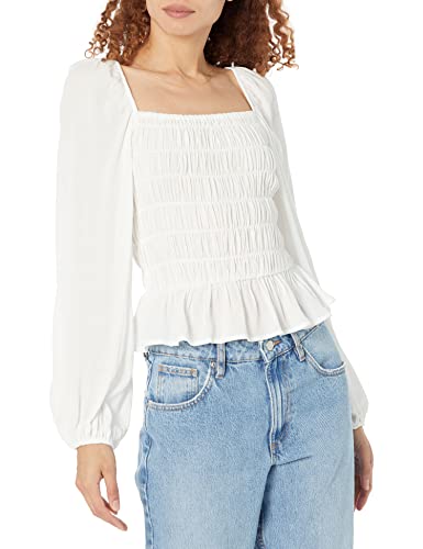 The Drop Bluse für Damen, Wes Gaze, Gesmoktes Mieder, Langarm, Weiß, M