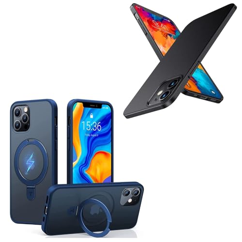 TORRAS Magnetic Designed for iPhone 12 Case & 12 Pro Case, Compatible with Magsafe, Shockproof Back Slim Fit Protective iPhone 12 Phone Case with Stand, Blue & Black