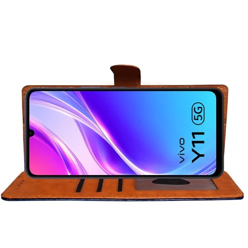 Image of Flip Cover Back Case Compatible with Vivo Y05 5G / Y11 5G / Y21 5G | Premium Leather Finish | Inbuilt Pockets & Stand | Flip Cover Back Case for Vivo Y05 5G / Y11 5G / Y21 5G (CamelBlue)