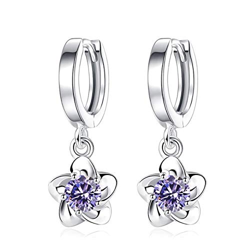 Boucles d'oreilles en fleurs argent 925 et pierres précieuses en zircon violet