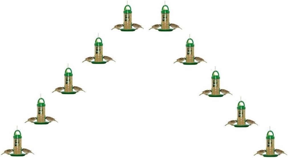 Amijivdaya Plastic Bird Feeder with Holding Handle, 2 Feed Nozzles - Heavy Duty Hanging Bird Food Feeder for Balcony, Outdoor, Pack of 10, 500 Grams Capacity (Small, Green)