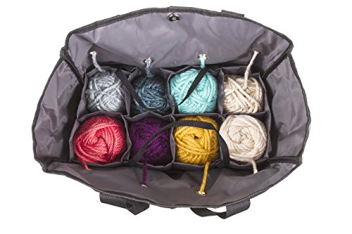 Image of ArtBin 6821AG Yarn Tote, Portable Knitting & Crochet Storage Bag with Lift-Out Yarn Organizer, [1] Poly Canvas Tote Bag, Gray & Black