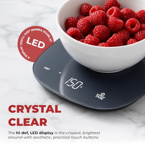 Image of HealthSense Weighing machine for food, Kitchen weight scale with 5kg Capacity, 1g Accuracy, LED Display, Touch Tare Function, Glass Surface, Overload Indicator, Auto-Off | 1 Year Warranty - Chef-Mate