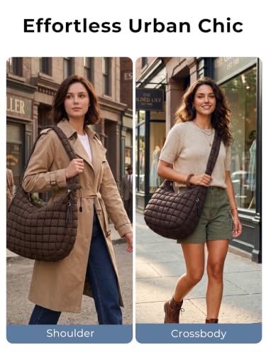 Image of Puffer Quilted Tote Bag for Women Nylon Crossbody Bags Puffy Purse Hobo Large Shoulder Bag Trendy