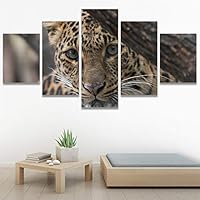 SIGNWIN 5 Panel Canvas Wall Art Animals Cheetah Closeup Contemporary Expressive Modern Artwork for Home Decorations Ready to Hang - 60