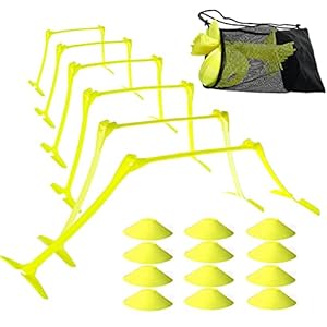 Yaegoo Pro 6 Pcs Adjustable Hurdles and 12 Pcs Speed Cones Set – Adjustable Height 6″ 9″ 12″ for Soccer, Plyometric Speed Training, Carry Bag Included