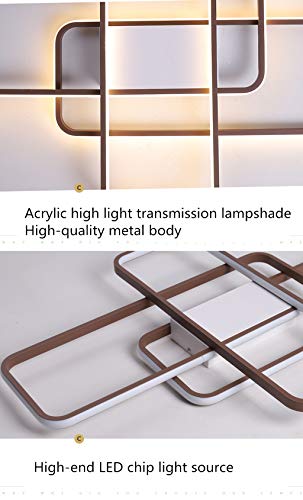 Plafonnier LED dimmable rectangle marron 98W avec télécommande pour grand salon - 8