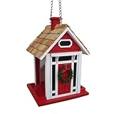 Home Bazaar Christmas Cottage Birdfeeder, Red