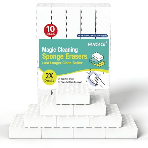 Magic Sponges Cleaning Eraser 10 Pack 2X Compressed Melamine Sponge Cleaner Melamine Foam All Purpose Cleaning Pads Heavy Duty Stain Remover for Home Kitchen Bathroom Sneaker Car