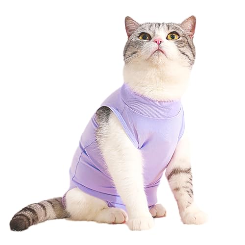 Cat Recovery Suit Post Surgery Bodysuit for Cats, Elizabethan Collar & Cone Alternative, Anti-Lick Pet Vest for Kitten Spaying Professional Recovery Suit for Abdominal Wounds or Skin Diseases (Purple)