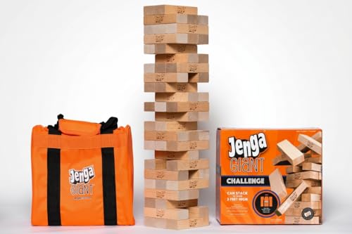 Jenga Giant Challenge, Stacking Game with Tournament Chart & Travel Bag, Party Game for Kids & Adults, Stacks to 3 Feet
