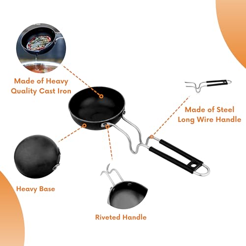 Image of Pre-Seasoned Cast Iron Tadka Pan (12 cm, 0.35L) | Heavy Duty Tempering Pan for Dal, Spices & Seasoning | Gas & Induction Compatible | 100% Toxin-Free