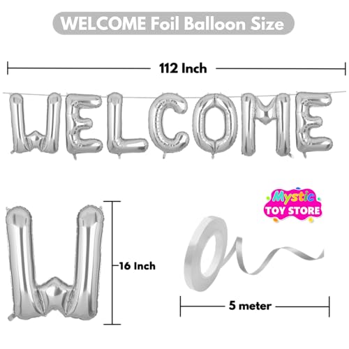 Image of Welcome Banner Silver for Birthday Wedding Office Home Baby Boy Girl Foil Balloon Decoration Decor Celebration