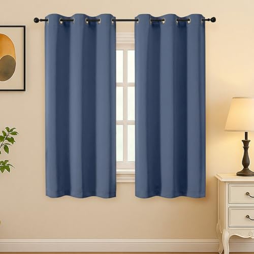 Image of Simplebrand Denim Room Darkening Curtains for Bedroom 63 Inch Length 2 Panels Set, Thermal Insulated Energy Saving Curtains for Kids Room, Grommet Solid Nursery Window Treatment Drapes, W40 x L63