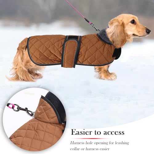 Geyecete - Warmer wintermantel für dackel Hunde,Hunde Winterjacken mit plüschfutter,Outdoor jacken mit verstellbaren gürtel und Kabelbaumloch,für mittelgroße und Kleiner dackel-Braun-M