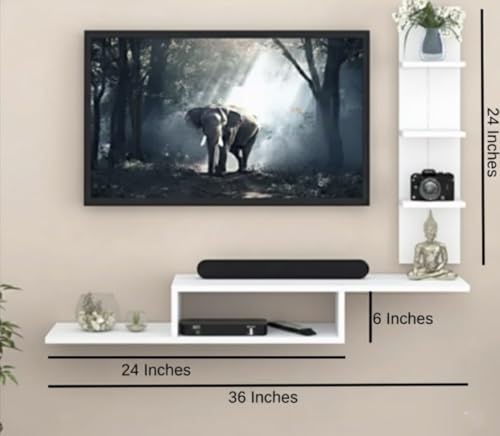 Image of Dual L Inverted Base Floating TV Cabinet | Best for Smart TVs up to 40 Inches | Engineered Wood | Space Saving Eco Design | Russian White