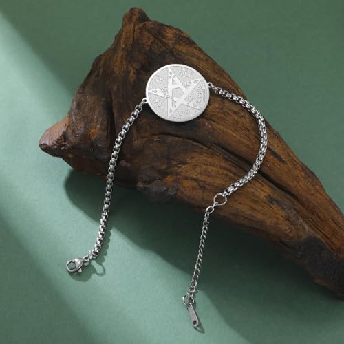 VASSAGO Tetragrammaton Bracelet Stainless Steel Magical Seal Pentagram Pendant Hebrew Name of God Charm Wicca Amulet Jewelry for Men Women (silver 2) by VASSAGO - Used condition - Image 8