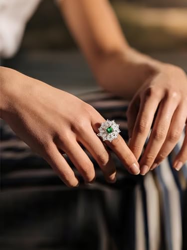 Wedding Rings for Women Vintage Emerald Cut Ring Silver Engagement Birthstone Rings Open Adjustable Ring Carnival Prom Jewelry for Gift4