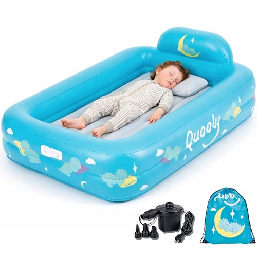 Catálogo de Colchones para camas infantiles comprados en linea. 44 Cama Inflable de Viaje para Niños Quooly con Bordes de Seguridad – Colchón de Aire Infantil con Bomba Eléctrica Portátil y Bolsa de Transporte | Ideal para Viajes, Hoteles,...