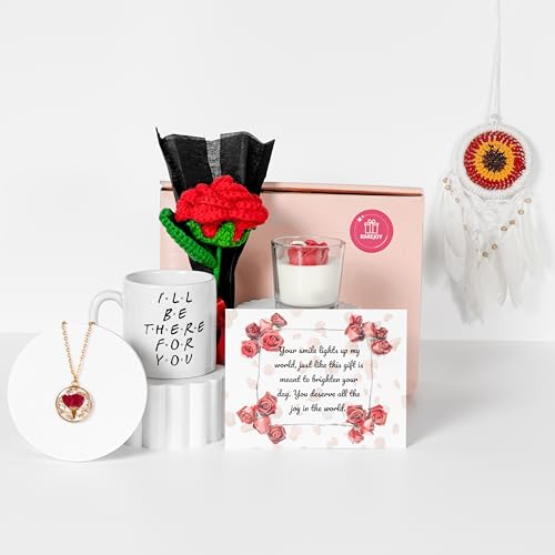 Image of Rarejoy Combo Gift Set for Women, Valentine Gifts, Birthday Gift for Wife, Handmade Dreamcatcher, Scented Candle, Ceramic Mug, Greeting Card, Rose Flower Necklace Pendant, 1 Litres