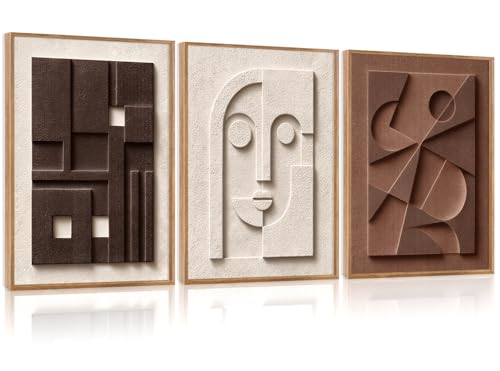 Image of CHDITB 3D Small Geometric Face Wall Art, Neutral Earth Tone Relief Decor