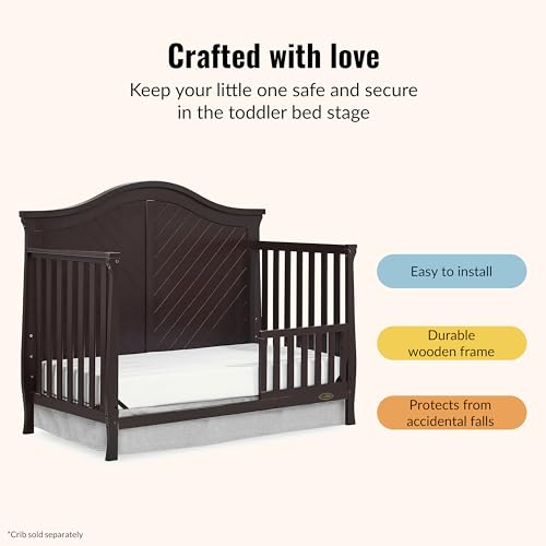 Image of Dream On Me Toddler Guard Rail for Convertible Crib, Solid Wood Bed Rail for Toddler Bed Conversion, Chocolate
