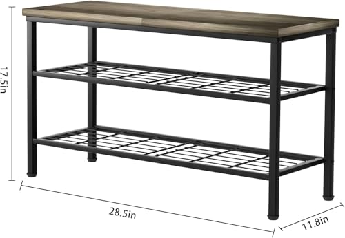 Image of 3-Tier Metal Shoe Rack with Wood Top - Durable & Space-Saving Shoe Organizer,Industrial Shoe Organizer Shelf Bench Storagefor Closet Entryway, Bedroom & Hallway