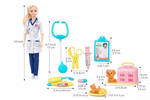 Image of Lyla Alia Doctor Doll with Pet Clinic Set - Vet Role Play Kit with Doll, Animals & Medical Accessories | Toy for Girls Age 3+ (40 cm)