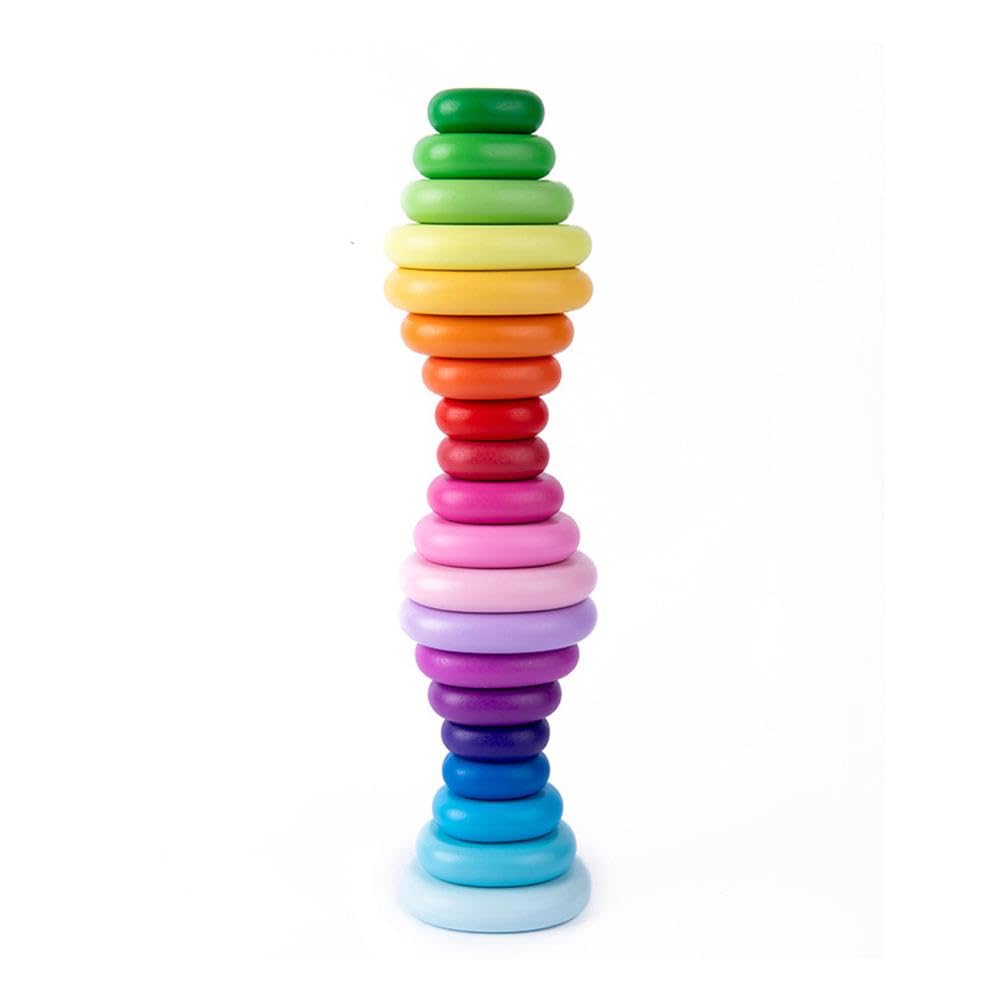 20 Pcs Wooden Stacking Blocks, Sensory Toddler Sorting Stacking Rocks Learning Balanced Ston Educational Wooden Toys,