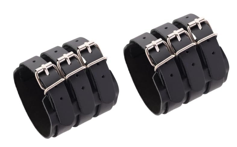 Lot de 2 Bracelets en Cuir PU Style Hip-Hop Punk Rock, Manchette Gothique Noire Sans Pointes, Ajustables pour Hommes - pour Costumes de Rocker et Usage...