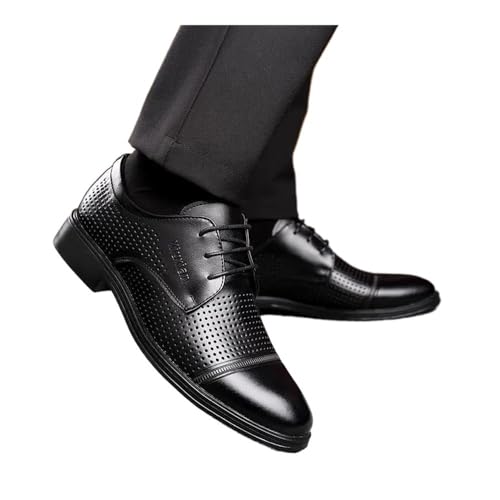 Summer Men's Hollow Leather Shoes Business mesh Breathable Casual Shoes Round Toe Versatile Leather Sandals Soft Sole Oxfords(Black,9)2
