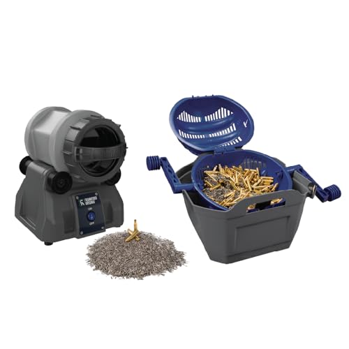 Frankford Arsenal Rotary Tumbler Lite Essentials Kit with 110V Rotary Tumbler Lite Wet/Dry Media Separator Stainless Steel Media for Brass Cleaning Dry Tumbling and Gunsmithing