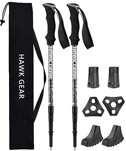[HAWK GEAR (ホークギア)] 登山ストック トレッキングポール 軽量 ２本セット アンチショック機能付 (Newメタルブラック)