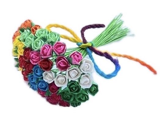 Handmade 50 pcs Tiny Rose Artificial Mulberry Paper Rose Flower Wedding Scrapbook DIY Craft Scrapbook Scrapbooking Bouquet Craft Stem Handmade Rose (10 Colors)