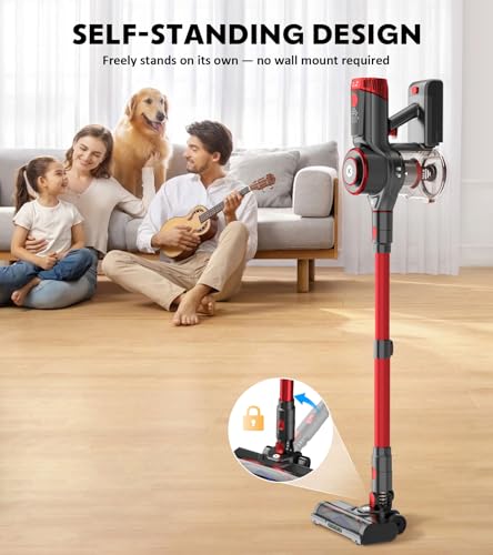 Image of K25 Cordless Vacuum Cleaner, 650W 55KPa Stick Vacuum, 70Min Runtime (Red)