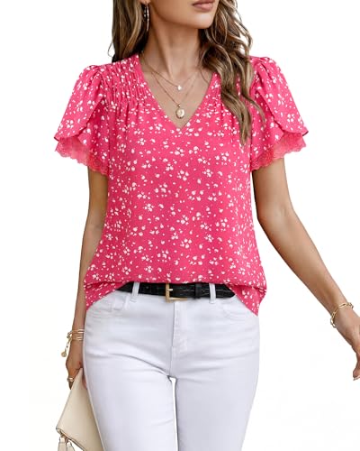 Timeson Blouses for Women Business Casual: Work to Weekend Short Sleeve Tops for Women Church Everyday Wear Flowy Summer Shirts for Women Office Slimming Elegant Plus Size Ladies Tops Evening Date