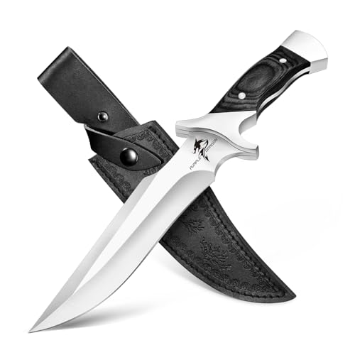 Purple Dragon Outdoor Messer Survival - mit Scheide, Feststehende Klinge aus einem Stück 440C Stahl, Full Tang Tanto Messer mit Holzgriff für Camping, Geschenke für Männer, Schwarz