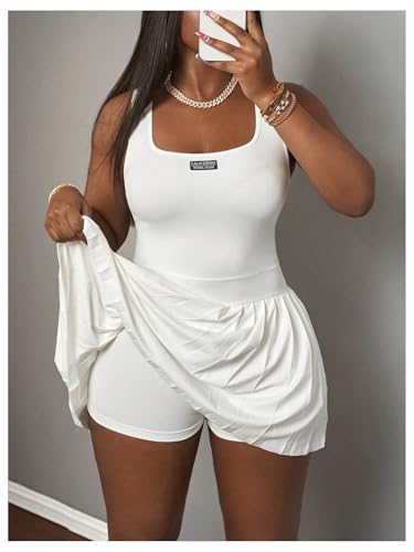 Floerns Women's Plus Size Tennis Dress with Built in Shorts Pleated Flared Mini Tank Dresses4