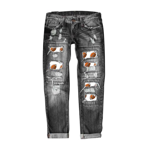 Jean décontracté pour femme avec impression football pour éliminer la rigidité du denim